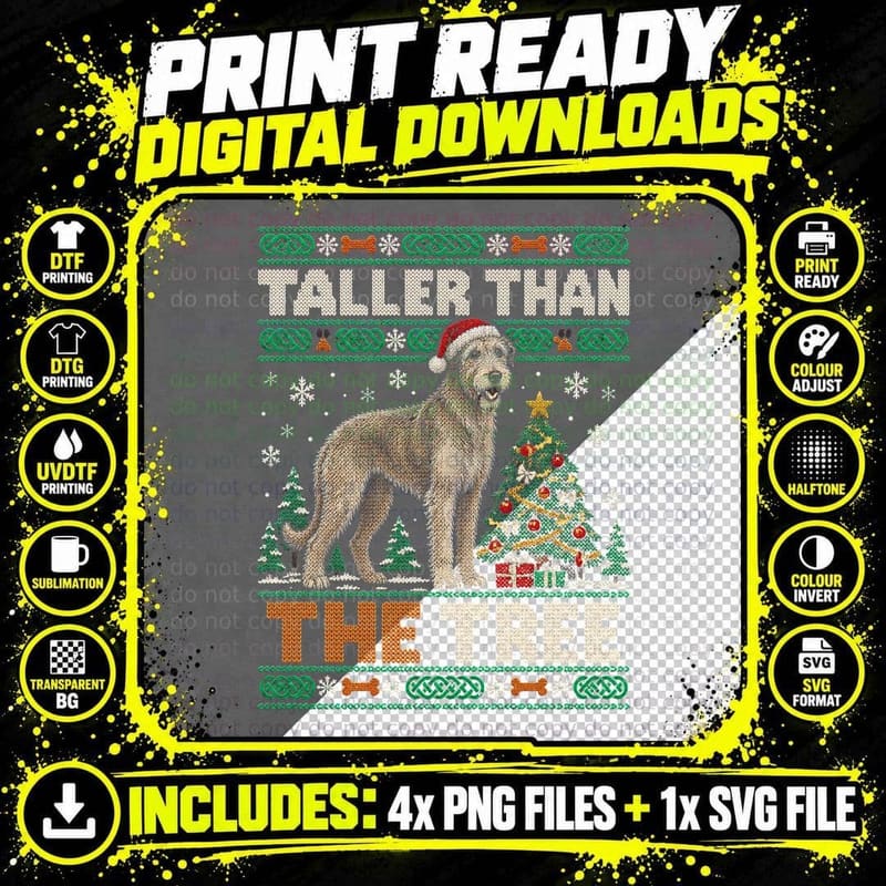 Taller Than The Tree Irish Wolfhound Funny Christmas Png SVG Digital Bundle
