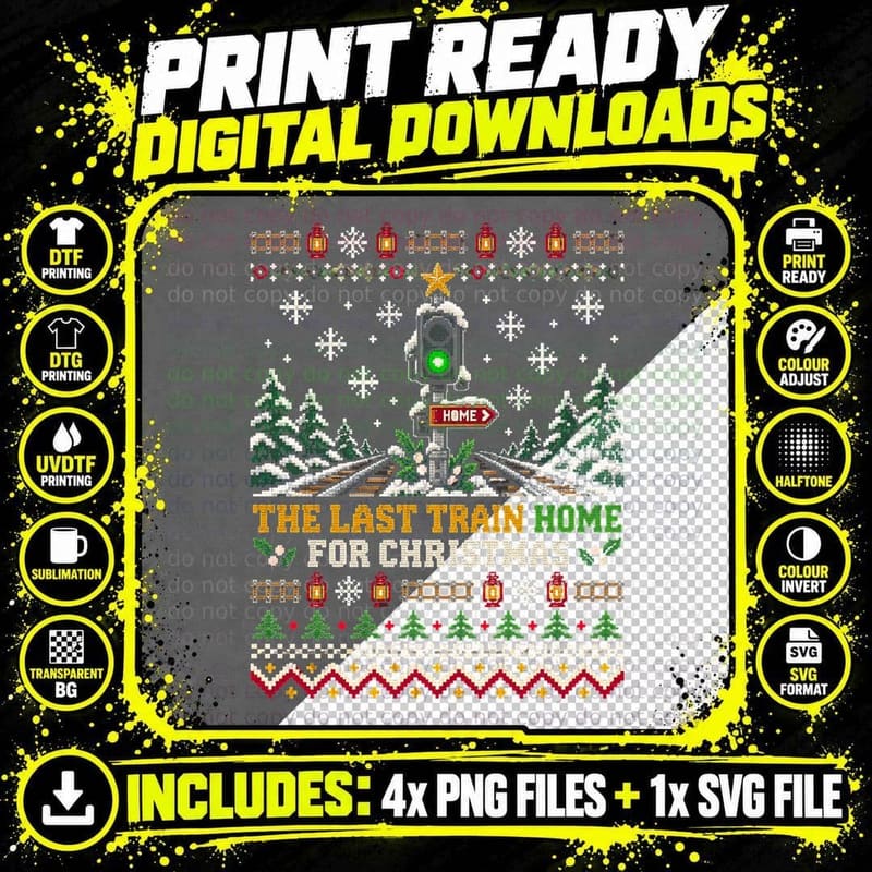 The Last Train Home For Christmas Railway Signal Xmas Png SVG Digital Bundle