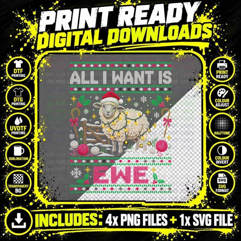 All I Want Is Ewe Sheep Christmas Ugly Sweater Funny Png SVG Digital Bundle