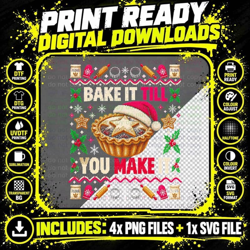 Bake It Till You Make It Baker Christmas Ugly Sweater Png SVG Digital Bundle