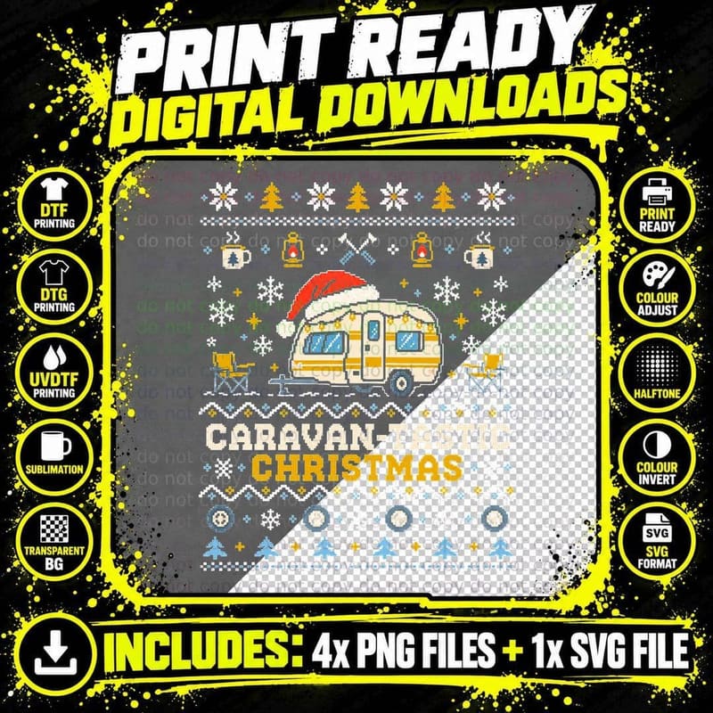 Caravan-Tastic Christmas Ugly Sweater Touring Png SVG Digital Bundle