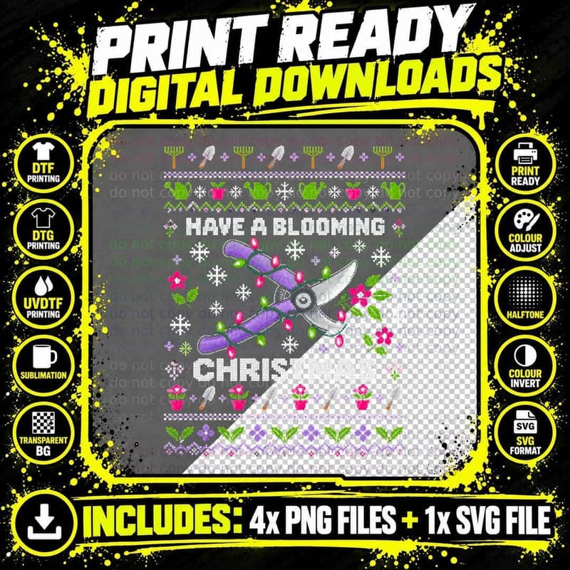 Have a Blooming Christmas Gardener Ugly Sweater Png SVG Digital Bundle