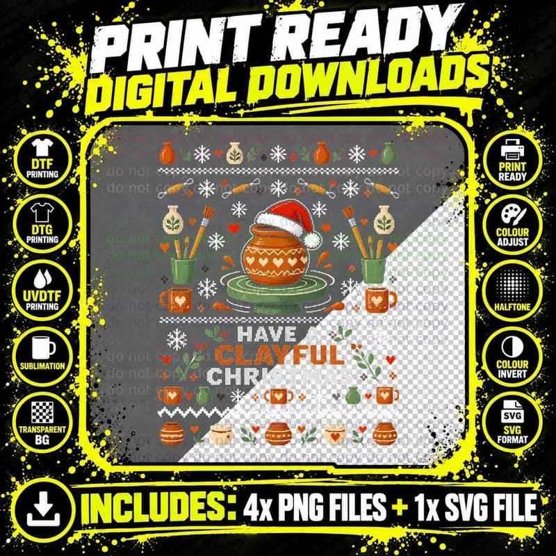 Have a Clayful Christmas Pottery Ugly Sweater Potters Png SVG Digital Bundle