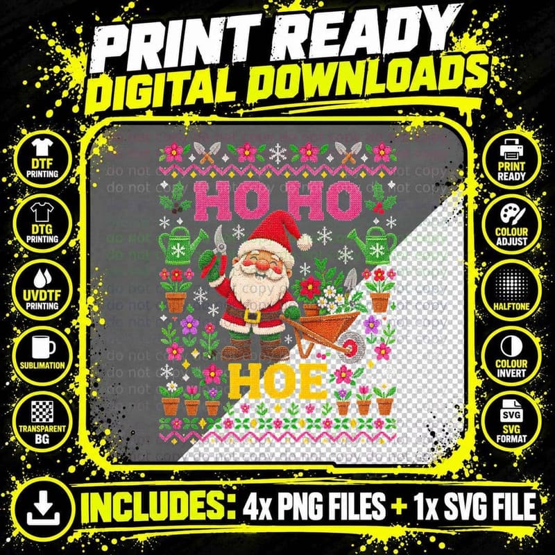 Ho-Ho Hoe Santa Gardener Christmas Jumper Gardening Png SVG Digital Bundle