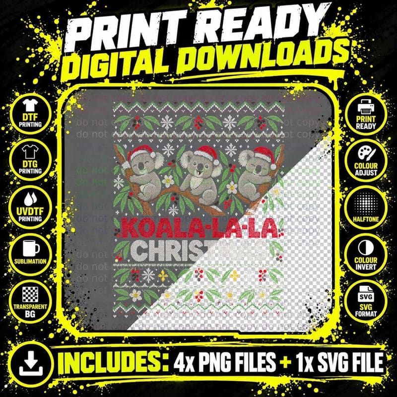 Koala-La-La Christmas Ugly Sweater Australian Animal Png SVG Digital Bundle