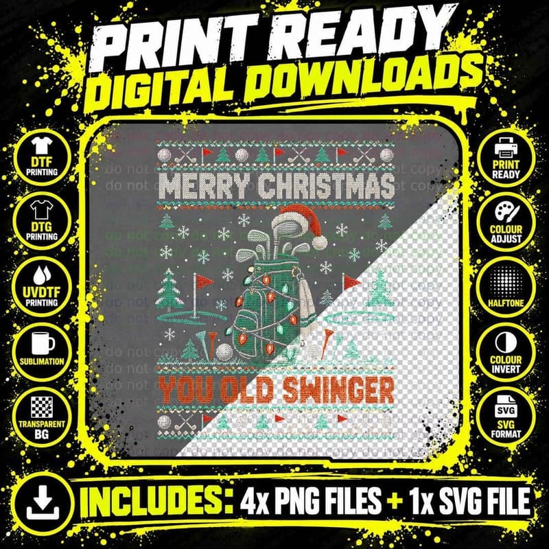 Merry Christmas You Old Swinger Golf Bag Ugly Sweater Png SVG Digital Bundle