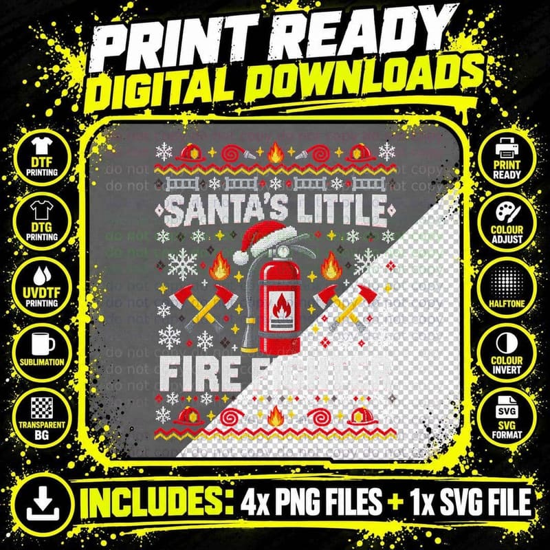 Santa's Little Firefighter Christmas Jumper Fire Png SVG Digital Bundle