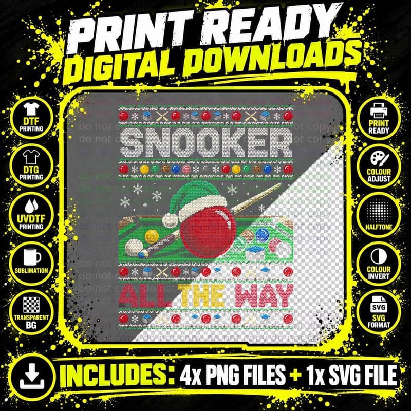 Snooker All The Way Christmas Ugly Sweater Cue Balls Png SVG Digital Bundle