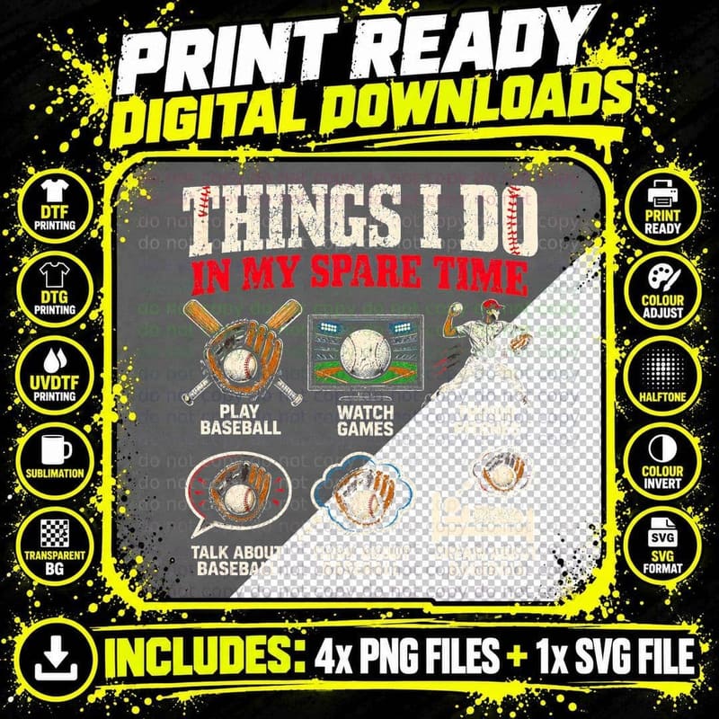 Baseball Things I Do In My Spare Time Player Pitcher Png SVG Digital Bundle