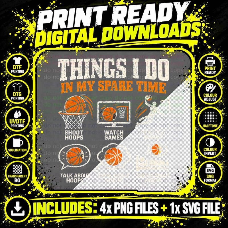 Basketball Things I Do In My Spare Time Hoops Player Png SVG Digital Bundle
