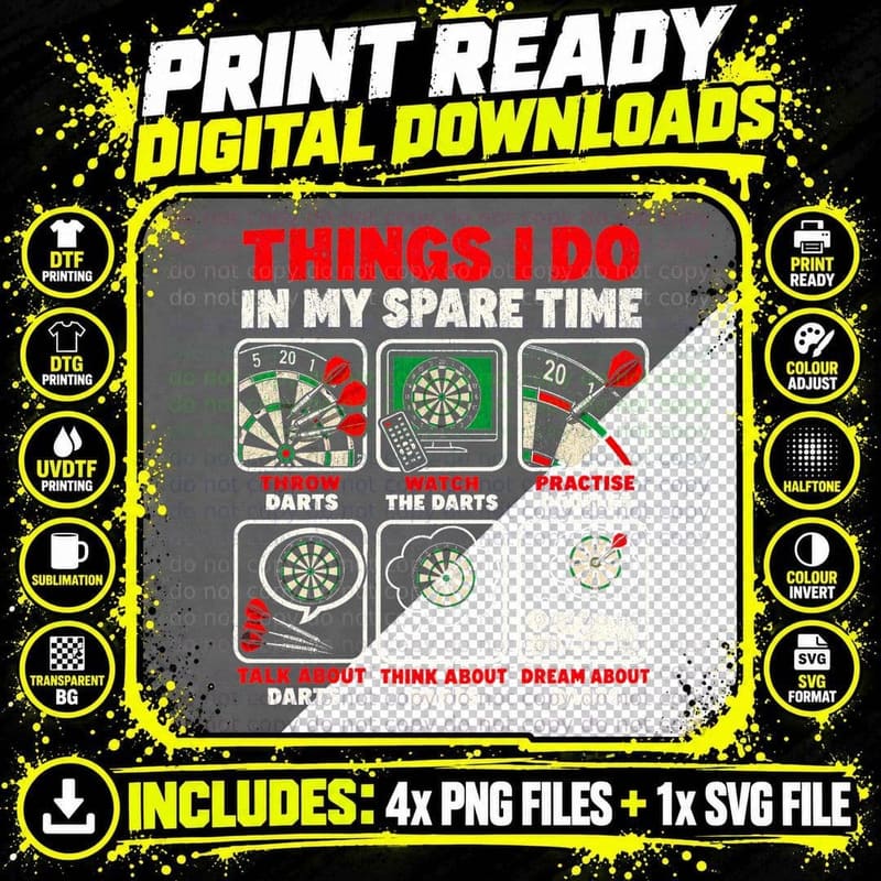 Darts Things I Do In My Spare Time Player Dartboard Png SVG Digital Bundle