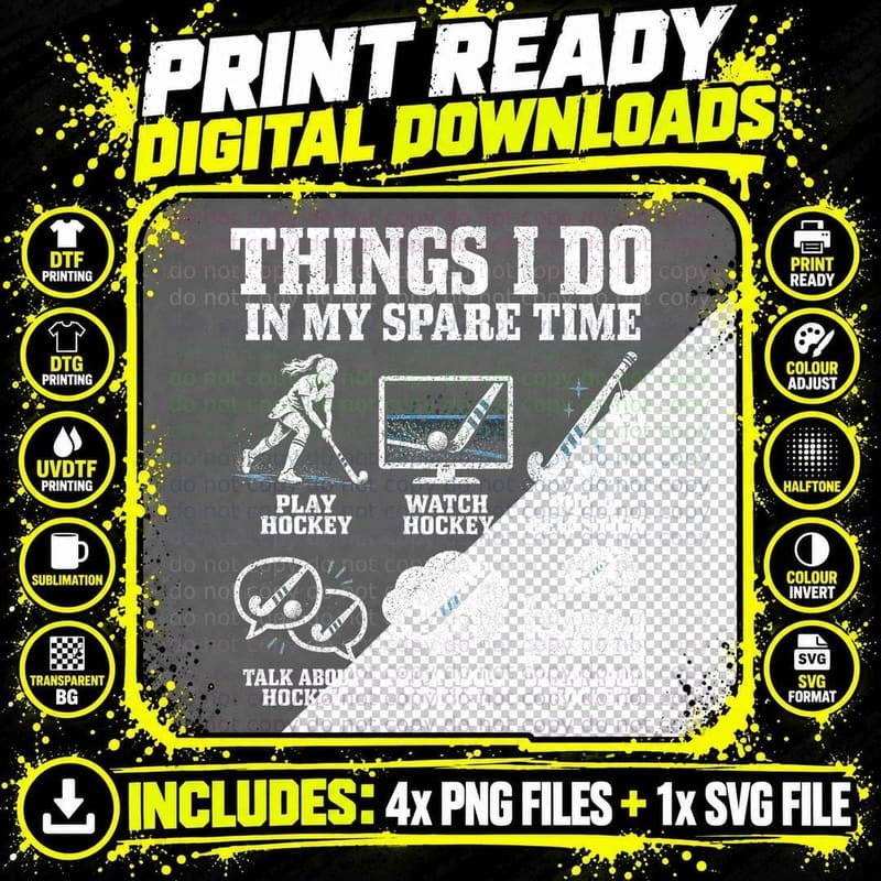 Field Hockey Things I Do In My Spare Time Funny Player Png SVG Digital Bundle