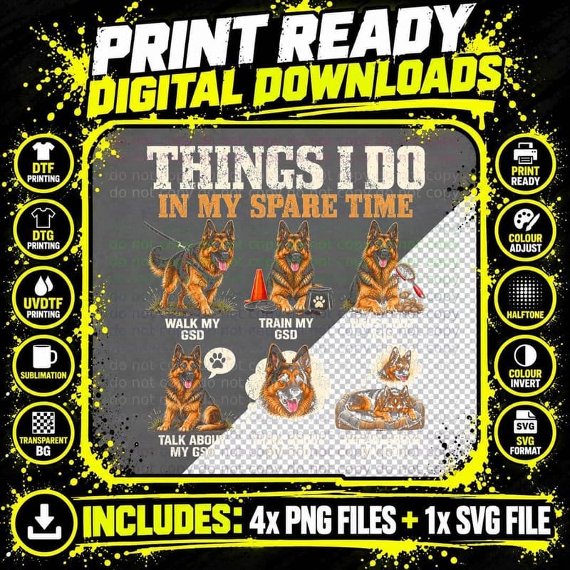 German Shepherd Things I Do In My Spare Time Funny Gsd Png SVG Digital Bundle