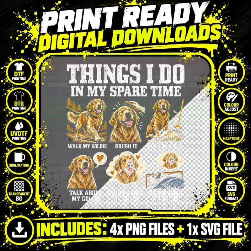 Golden Retriever Things I Do In My Spare Time Shedding Png SVG Digital Bundle