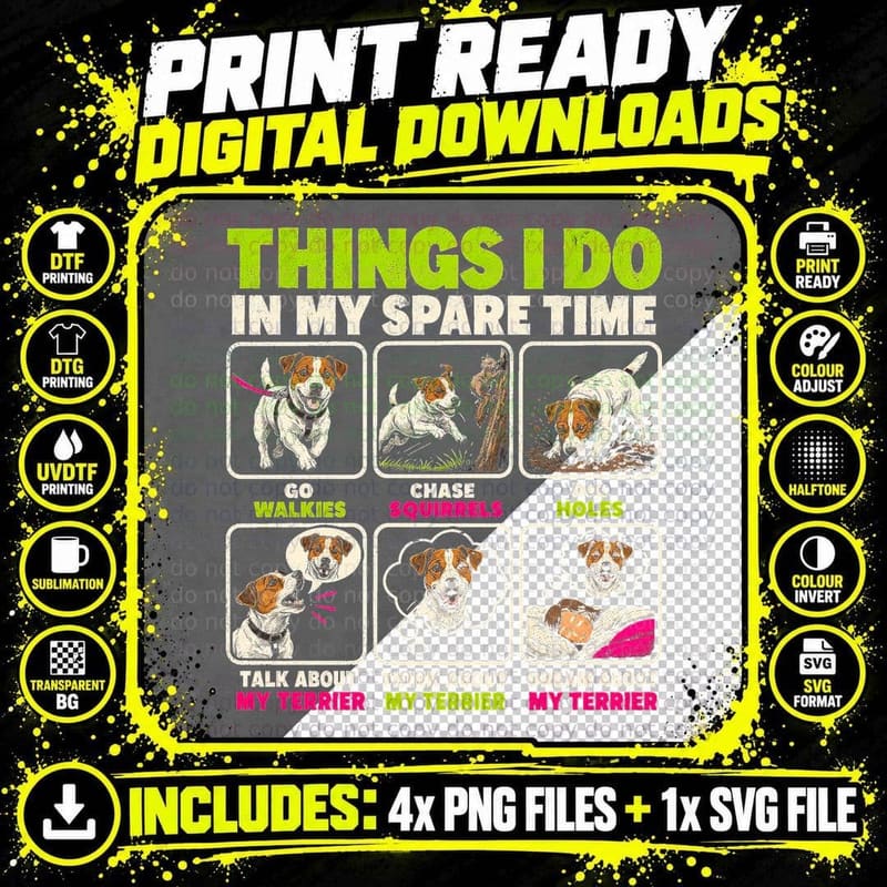 Jack Russell Terrier Things I Do In My Spare Time Funny Png SVG Digital Bundle