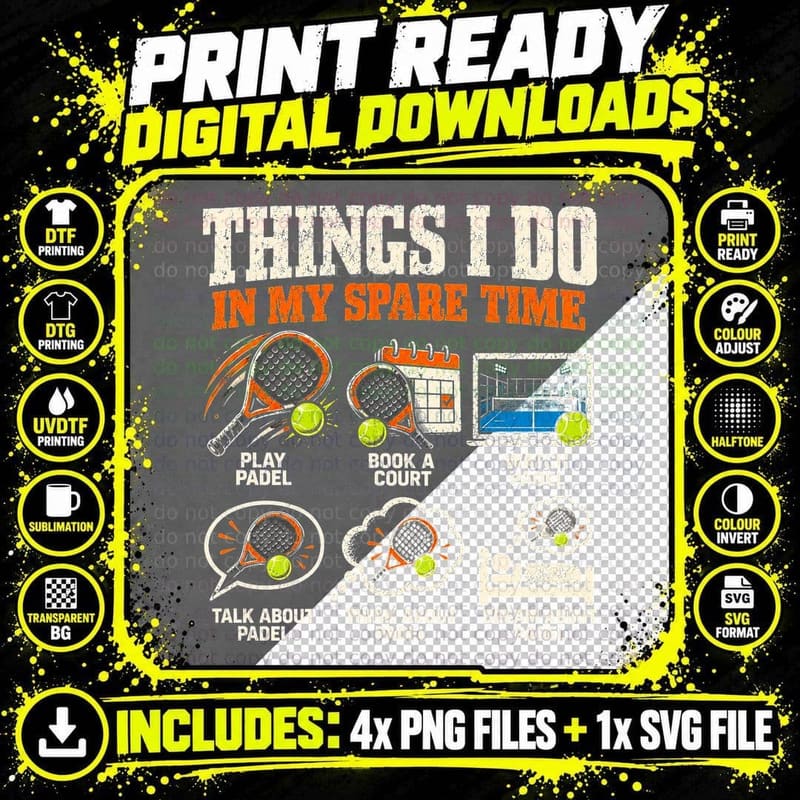 Padel Tennis Things I Do In My Spare Time Funny Player Png SVG Digital Bundle