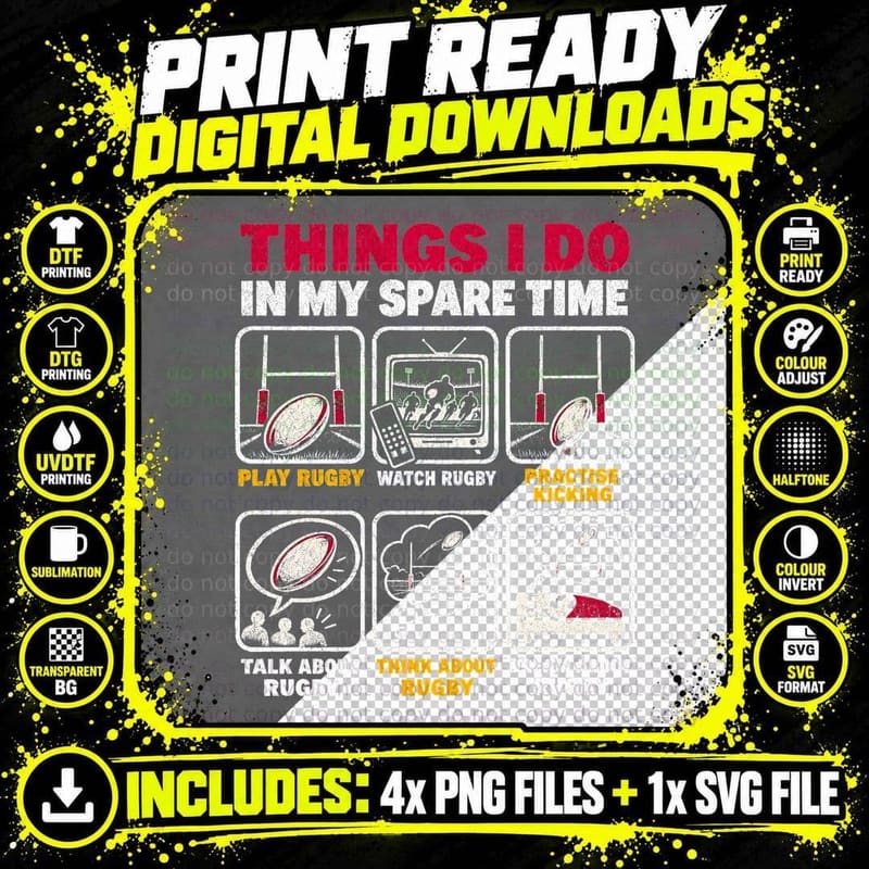 Rugby Things I Do In My Spare Time Funny Player Goal Png SVG Digital Bundle