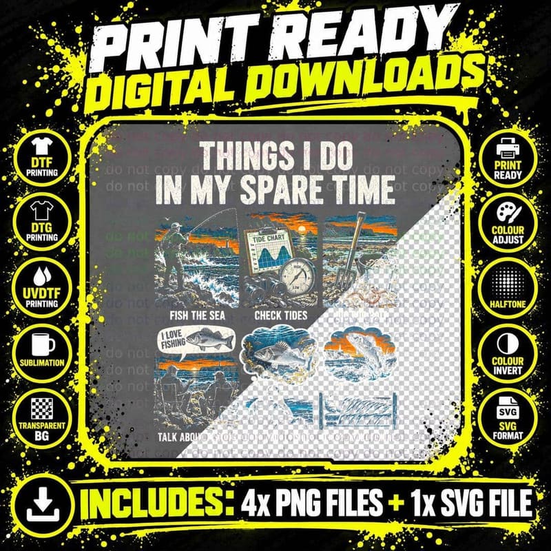 Sea Fishing Things I Do In My Spare Time Shore Angler Png SVG Digital Bundle