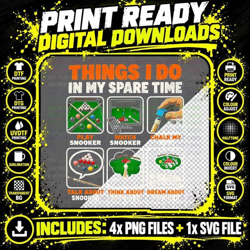 Snooker Things I Do In My Spare Time Funny Player Cue Png SVG Digital Bundle