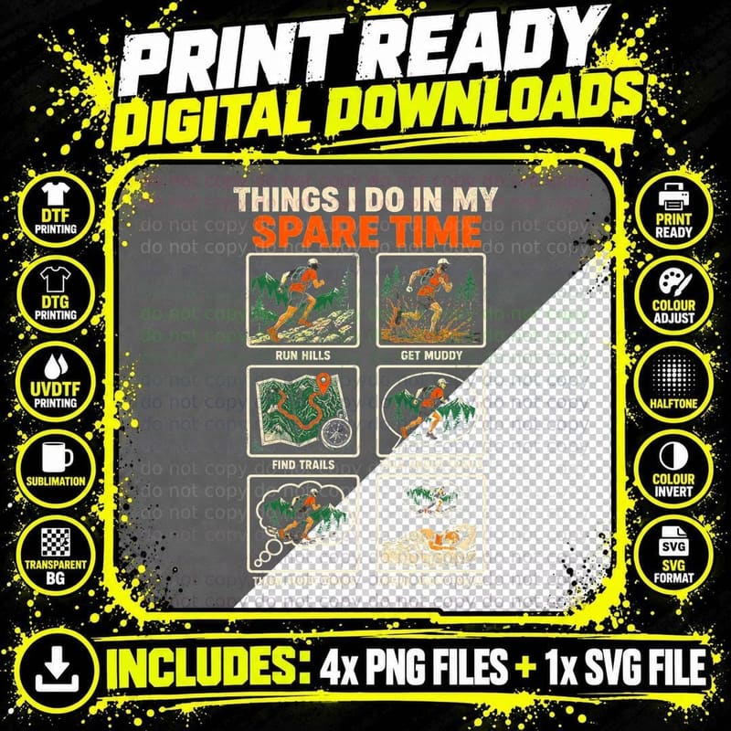 Trail Running Things I Do In My Spare Time Muddy Fell Png SVG Digital Bundle