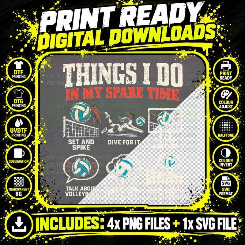 Volleyball Things I Do In My Spare Time Funny Player Set Png SVG Digital Bundle