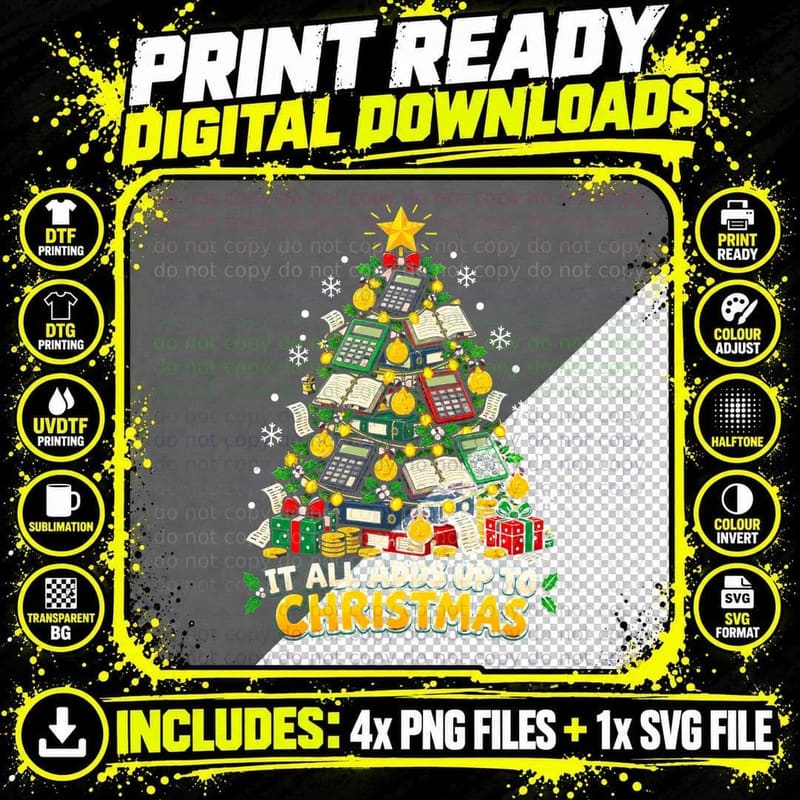 Accountant Christmas Tree It All Adds Up Calculators Png SVG Digital Bundle