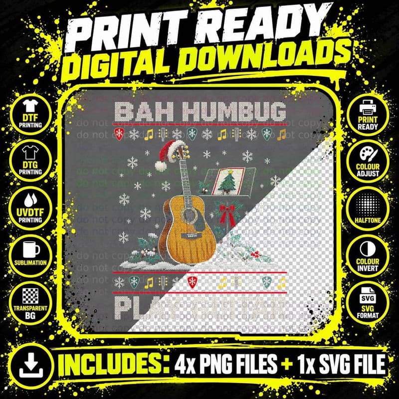 Acoustic Guitar Christmas Ugly Sweater Musician Guitar Png SVG Digital Bundle