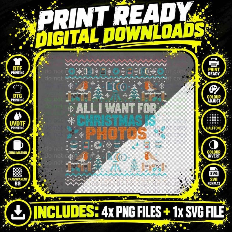 All I Want For Christmas Is Photos Robin Camera Ugly Png SVG Digital Bundle