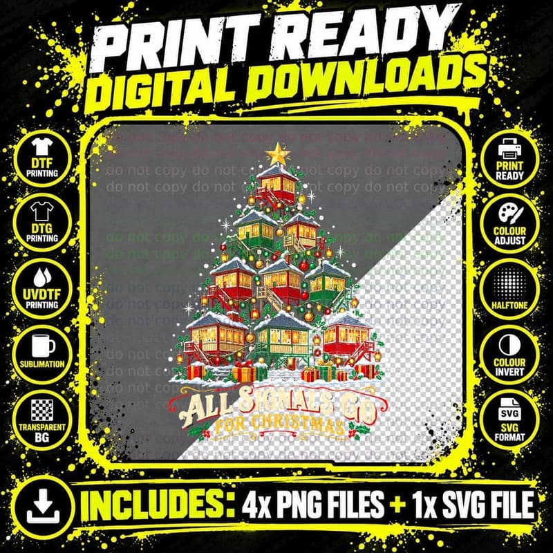 All Signals Go for Christmas Railway Signal Box Tree Png SVG Digital Bundle