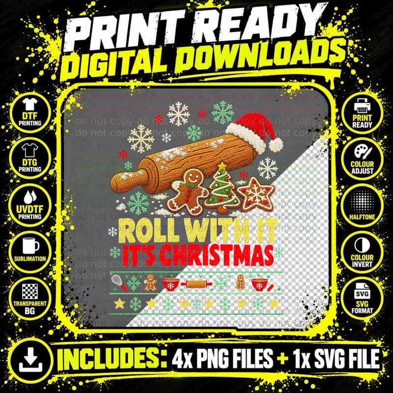 Baking Christmas Ugly Sweater Gingerbread Baker Rolling Png SVG Digital Bundle