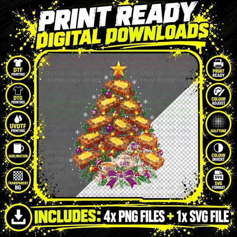 Bara Brith Christmas Tree Welsh Fruit Loaf Teapot Baking Png SVG Digital Bundle
