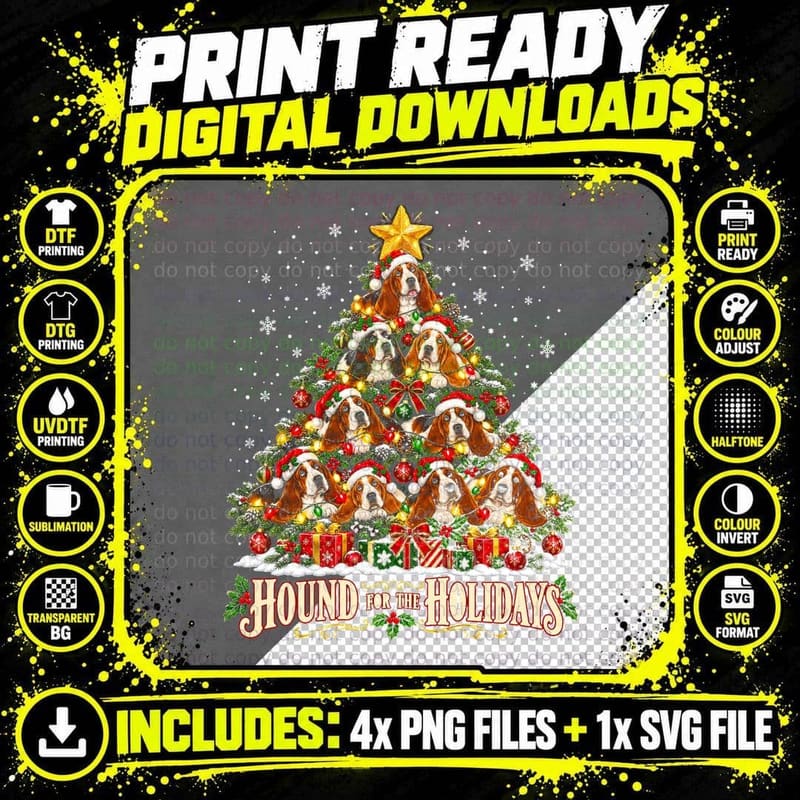 Basset Hound Christmas Hound for the Holidays Vintage Png SVG Digital Bundle