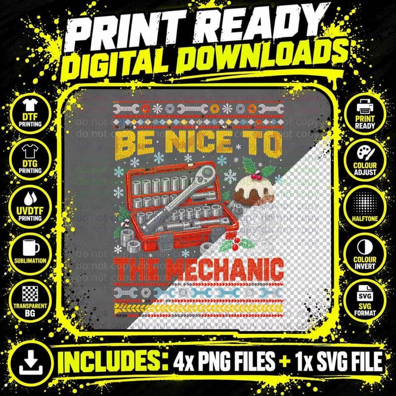 Be Nice To The Mechanic At Christmas Socket Set Ugly Png SVG Digital Bundle