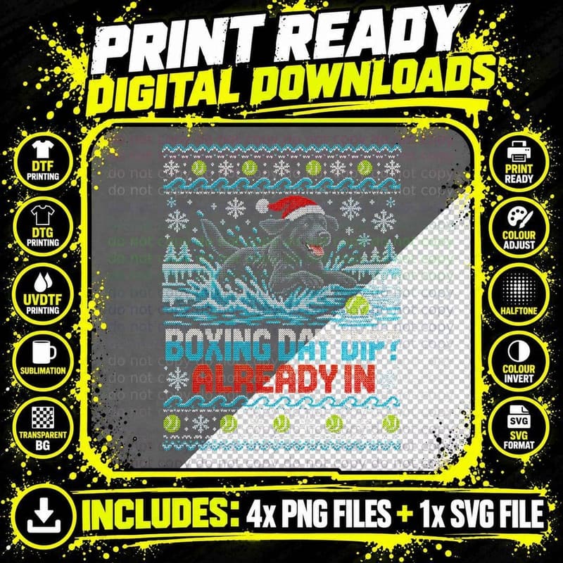 Black Labrador Boxing Day Dip Ice Swimming Christmas Png SVG Digital Bundle