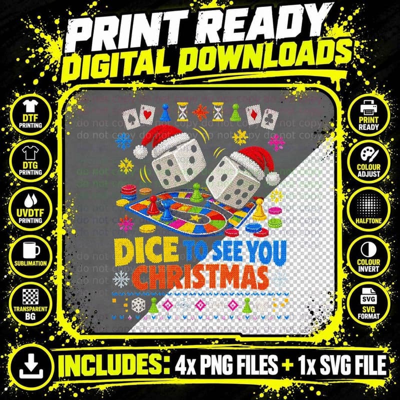 Board Game Christmas Ugly Sweater Dice Tabletop Gamer Png SVG Digital Bundle
