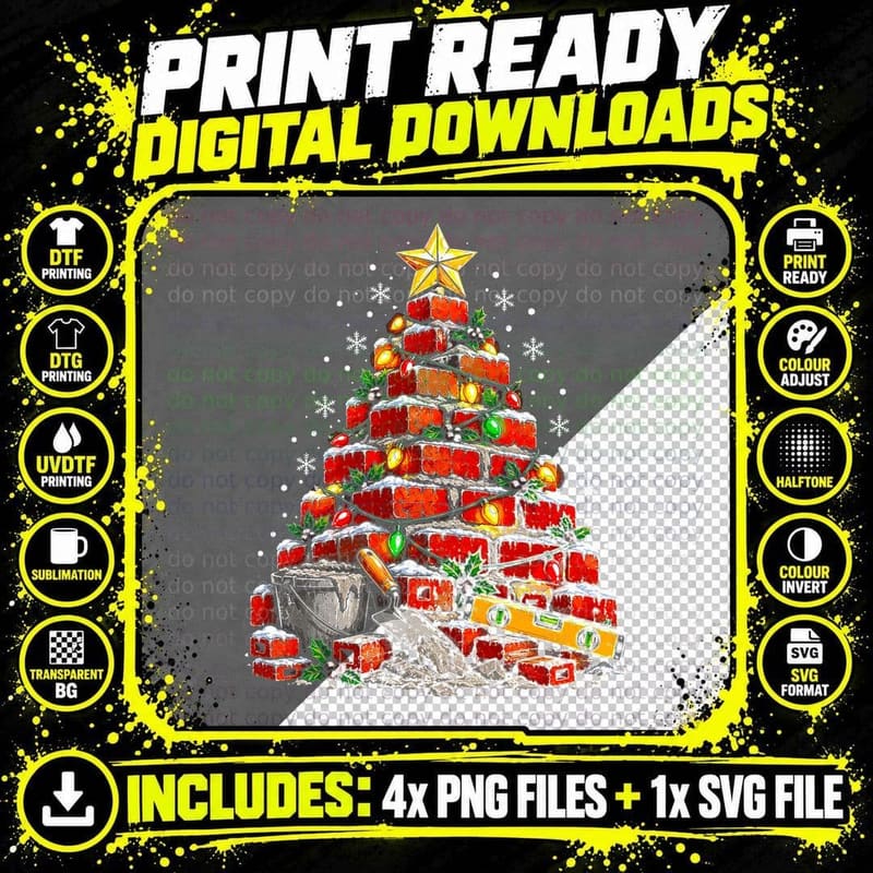 Brick Christmas Tree Bricklayer Brickie Trowel Spirit Png SVG Digital Bundle