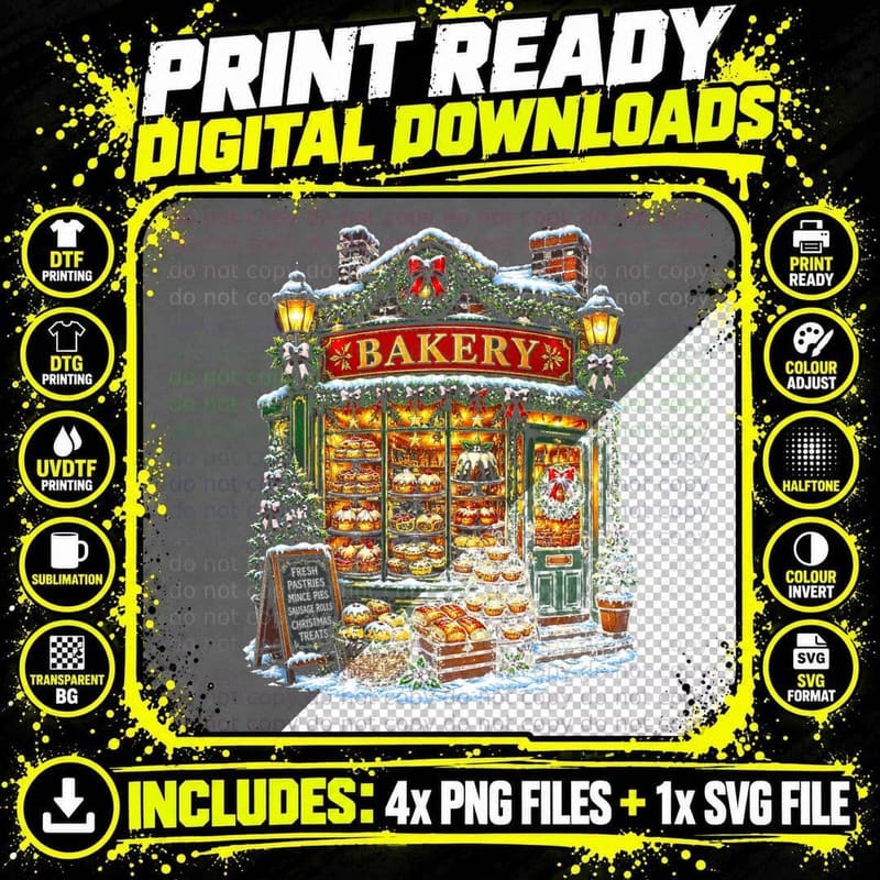 British Bakery Christmas Pastry Shop Retro Foodie Png SVG Digital Bundle