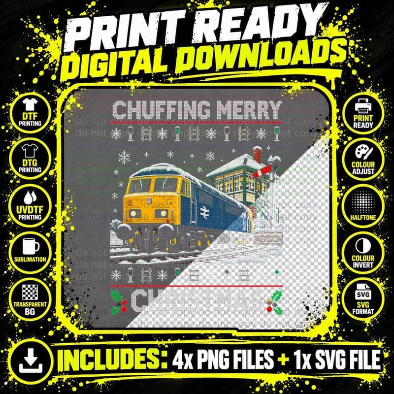 British Diesel Train Christmas Ugly Sweater Railway Png SVG Digital Bundle