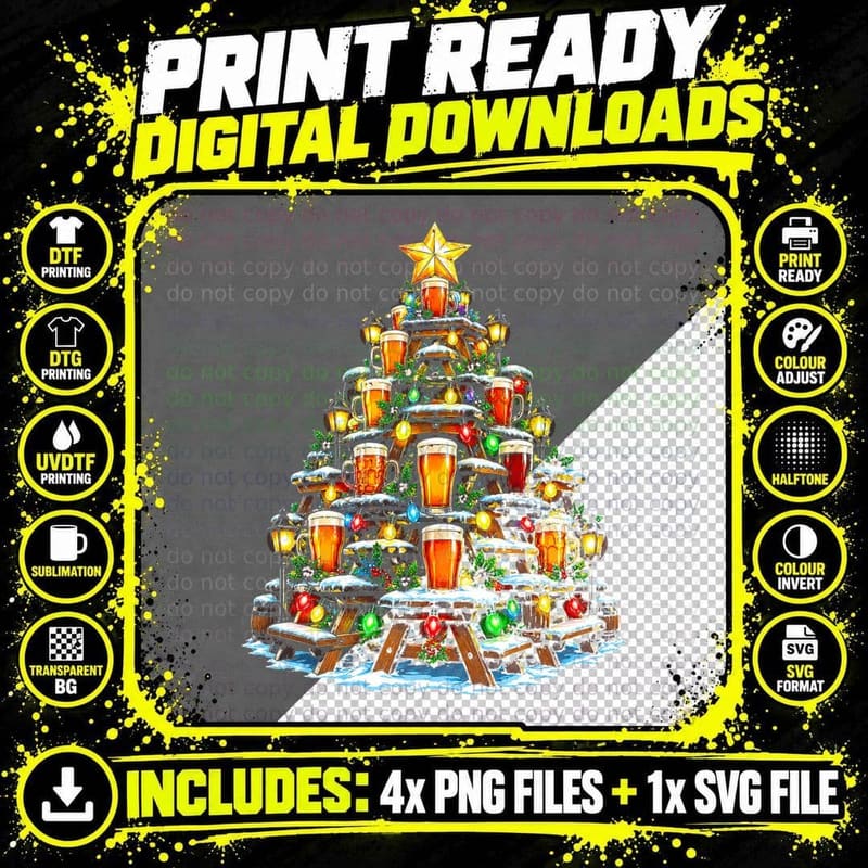 British Pub Beer Garden Christmas Tree Retro Vintage Png SVG Digital Bundle