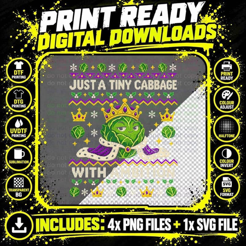 Brussels Sprout King Crown Just a Tiny Cabbage With Png SVG Digital Bundle