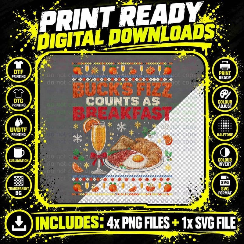 Bucks Fizz Ugly Christmas Sweater Brunch Cocktail Png SVG Digital Bundle