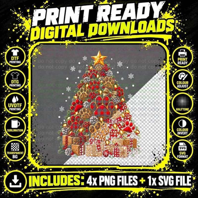 Buffalo Plaid Leopard Paw Christmas Dog Mom Rustic Png SVG Digital Bundle
