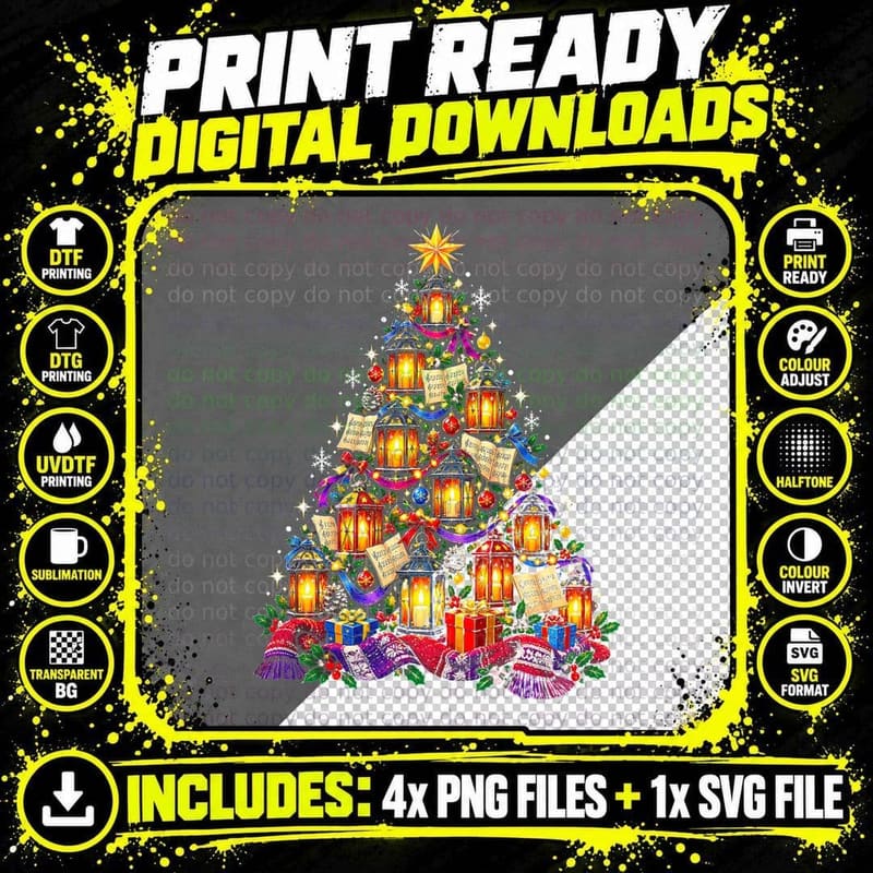 Carol Singer Lantern Christmas Tree Carolling Song Png SVG Digital Bundle