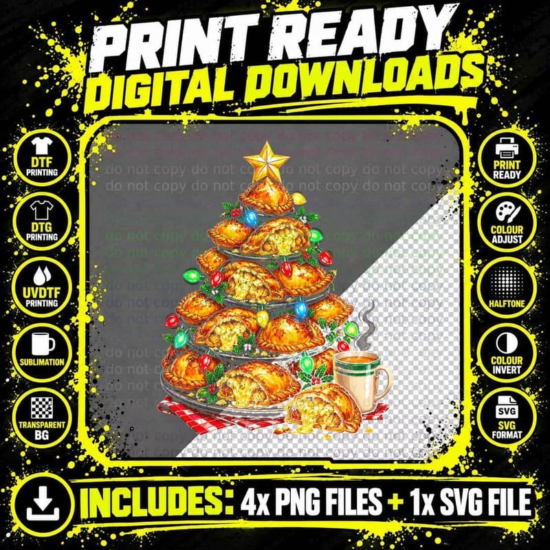 Cheese Onion Pasty Christmas Tree British Food Funny Png SVG Digital Bundle