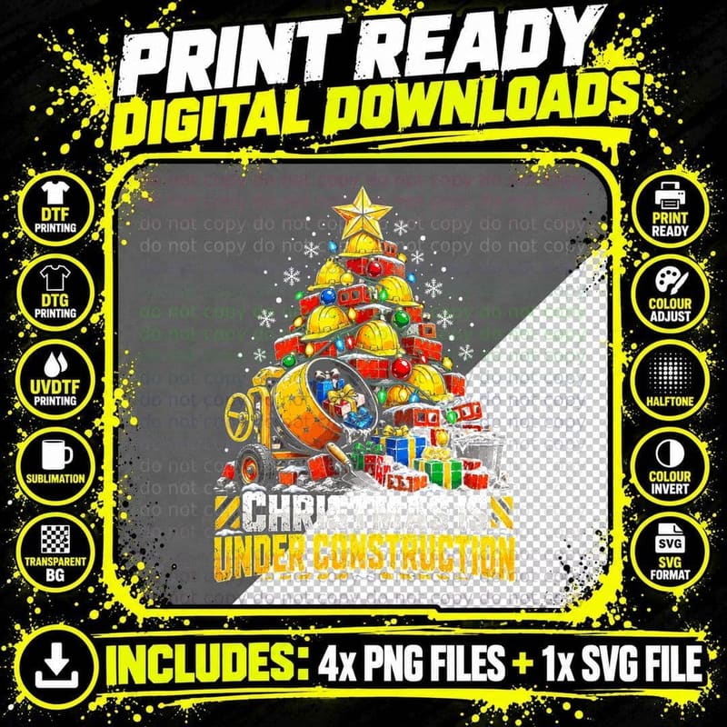 Christmas Is Under Construction Builder Hard Hats Tools Png SVG Digital Bundle