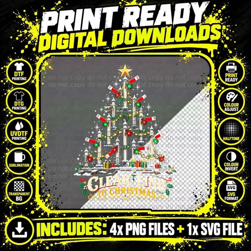 Clear Line to Christmas Railway Signals Christmas Tree Png SVG Digital Bundle