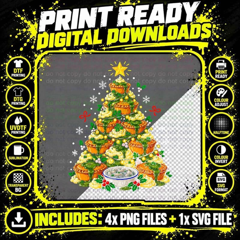 Cockney Pie And Mash Christmas British Foodie Cartoon Png SVG Digital Bundle