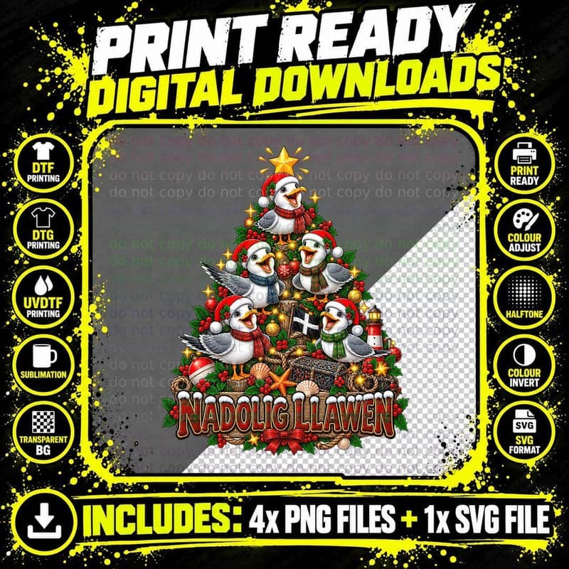 Cornish Seagull Christmas Tree Nadelik Lowen Pasty Png SVG Digital Bundle
