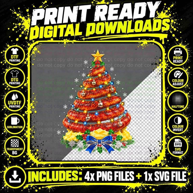 Cumberland Sausage Christmas Tree Coiled Sausage Blue Png SVG Digital Bundle