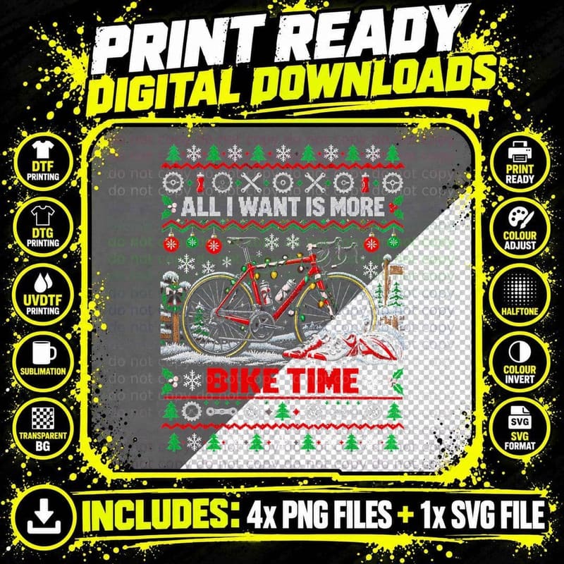 Cycling Christmas Ugly Sweater Road Bike Cyclist Bicycle Png SVG Digital Bundle
